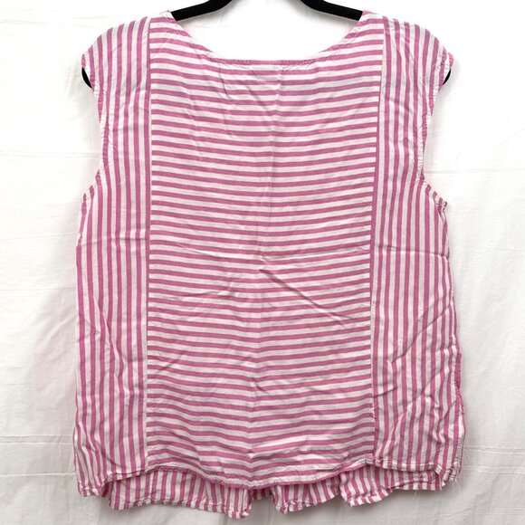 Scoop Neck Flared Rayon Tank Women L Pink White Horizontal Stripe Merona - Picture 2 of 6